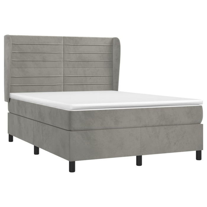 Pat box spring cu saltea, gri deschis, 140x190 cm, catifea - WALTI WALTI