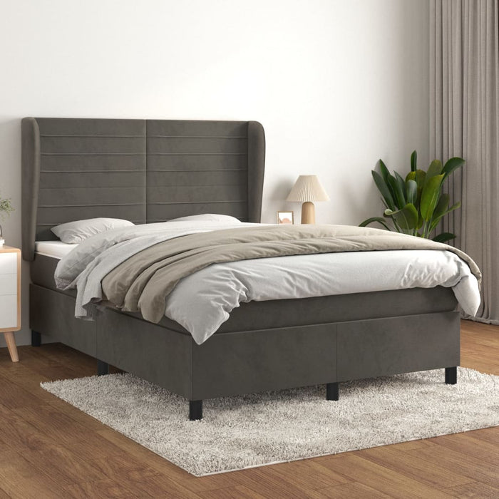 Pat box spring cu saltea, gri închis, 140x190 cm, catifea - WALTI WALTI