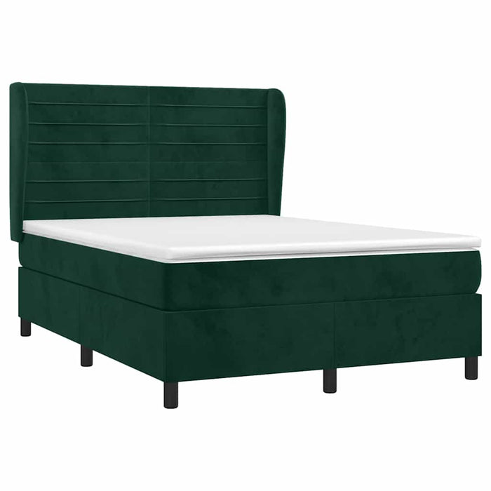 Pat box spring cu saltea, verde închis, 140x190 cm, catifea WALTI