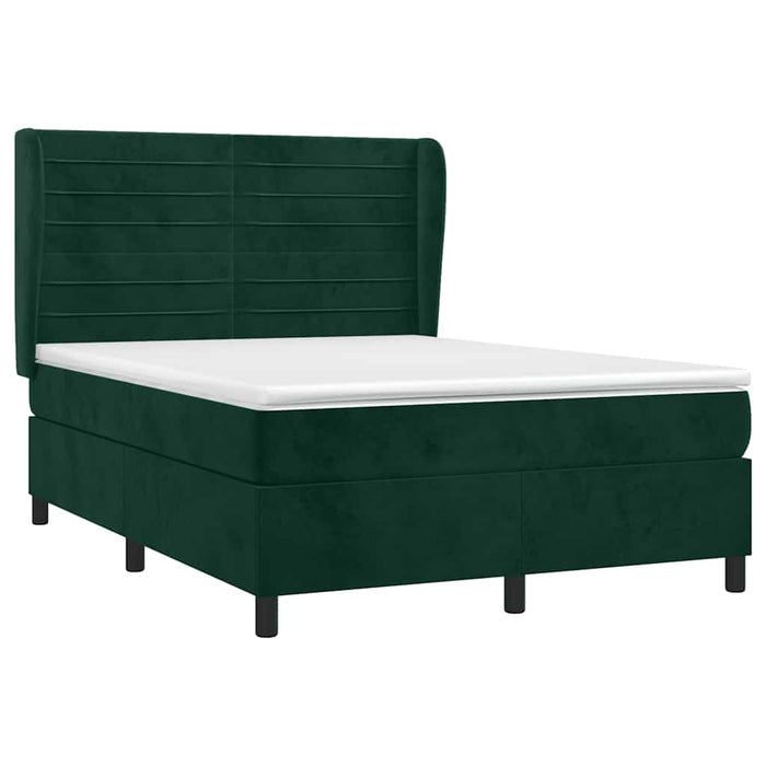 Pat box spring cu saltea, verde închis, 140x190 cm, catifea WALTI