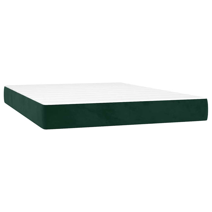 Pat box spring cu saltea, verde închis, 140x190 cm, catifea WALTI