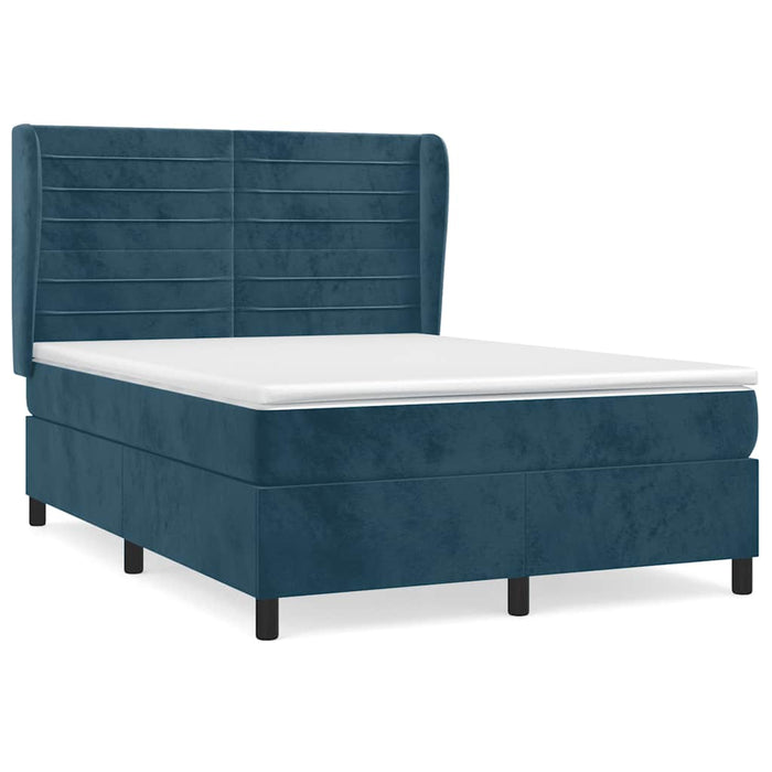 Pat box spring cu saltea, albastru închis, 140x190 cm, catifea - WALTI WALTI