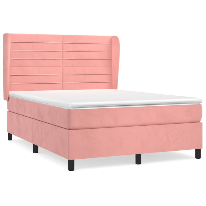 Pat box spring cu saltea, roz, 140x190 cm, catifea WALTI