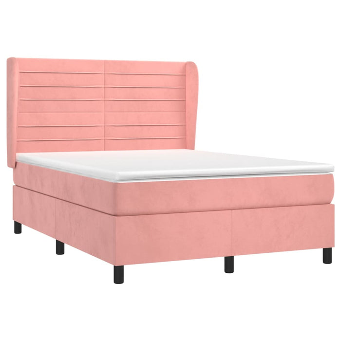 Pat box spring cu saltea, roz, 140x190 cm, catifea WALTI