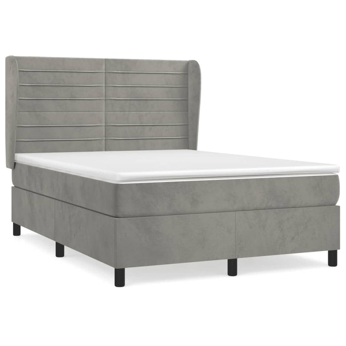 Pat box spring cu saltea, gri deschis, 140x200 cm, catifea - WALTI WALTI
