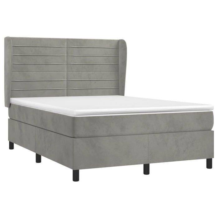 Pat box spring cu saltea, gri deschis, 140x200 cm, catifea - WALTI WALTI