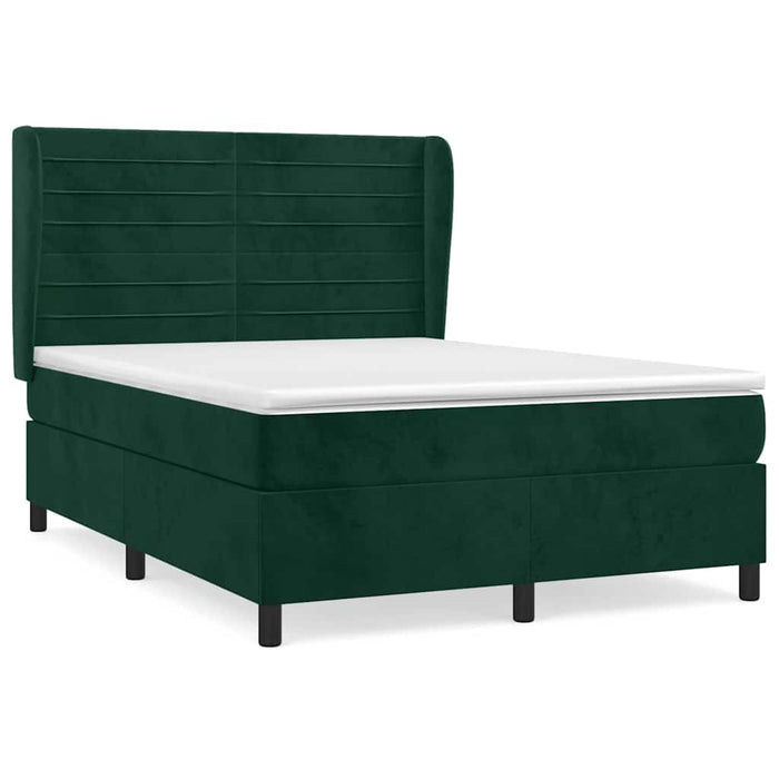 Pat box spring cu saltea, verde închis, 140x200 cm, catifea WALTI