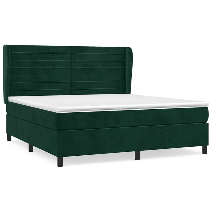 Pat box spring cu saltea, verde închis, 160x200 cm, catifea WALTI
