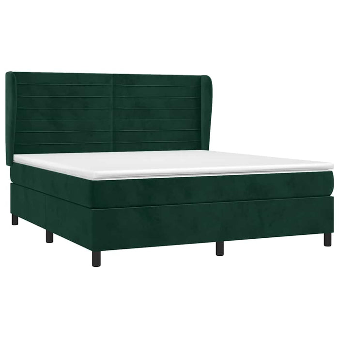Pat box spring cu saltea, verde închis, 160x200 cm, catifea WALTI