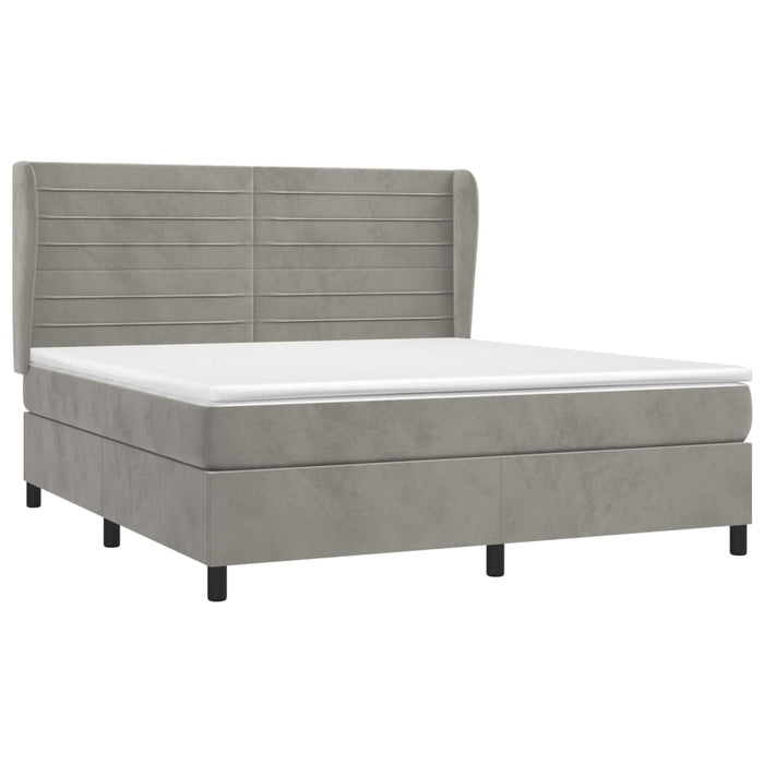 Pat box spring cu saltea, gri deschis, 180x200 cm, catifea - WALTI WALTI