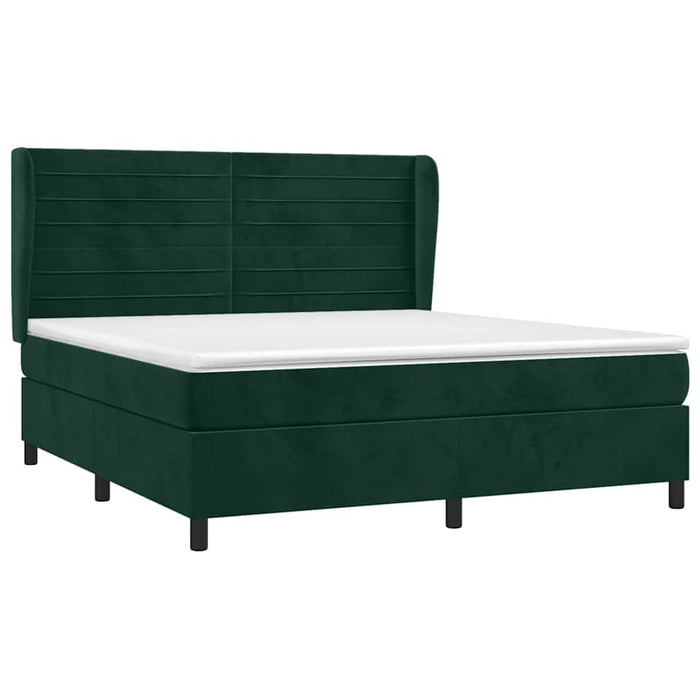 Pat box spring cu saltea, verde închis, 180x200 cm, catifea WALTI