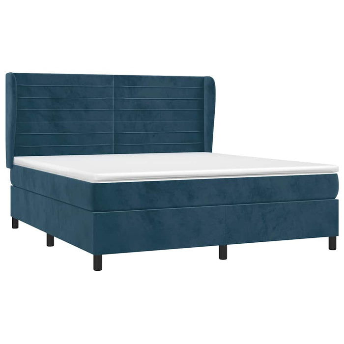Pat box spring cu saltea, albastru închis, 180x200 cm, catifea WALTI