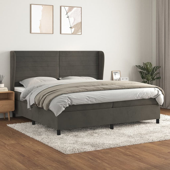 Pat box spring cu saltea, gri închis, 200x200 cm, catifea - WALTI WALTI