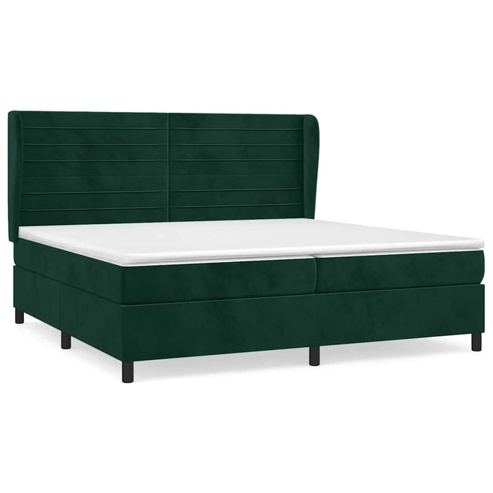 Pat box spring cu saltea, verde închis, 200x200 cm, catifea WALTI