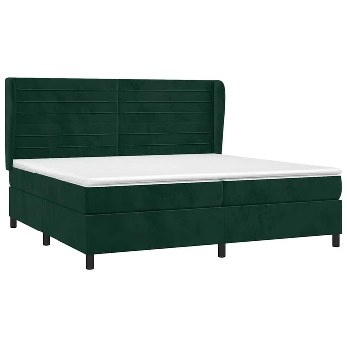 Pat box spring cu saltea, verde închis, 200x200 cm, catifea WALTI