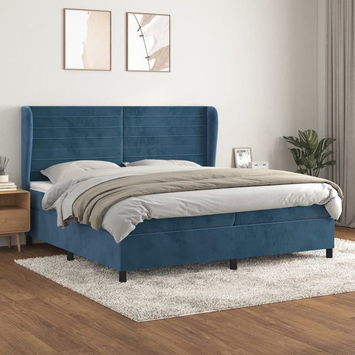 Pat box spring cu saltea, albastru închis, 200x200 cm, catifea - WALTI WALTI