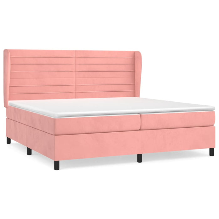 Pat box spring cu saltea, roz, 200x200 cm, catifea - WALTI WALTI