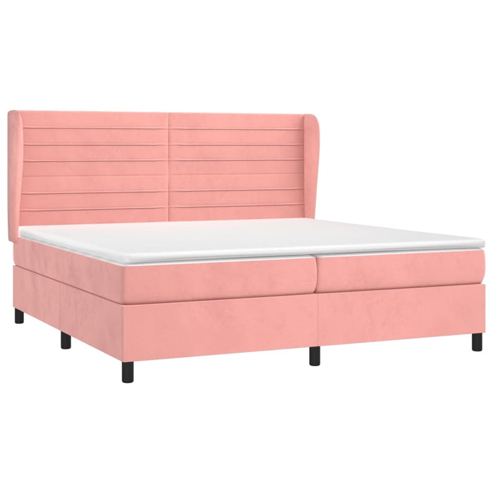 Pat box spring cu saltea, roz, 200x200 cm, catifea - WALTI WALTI