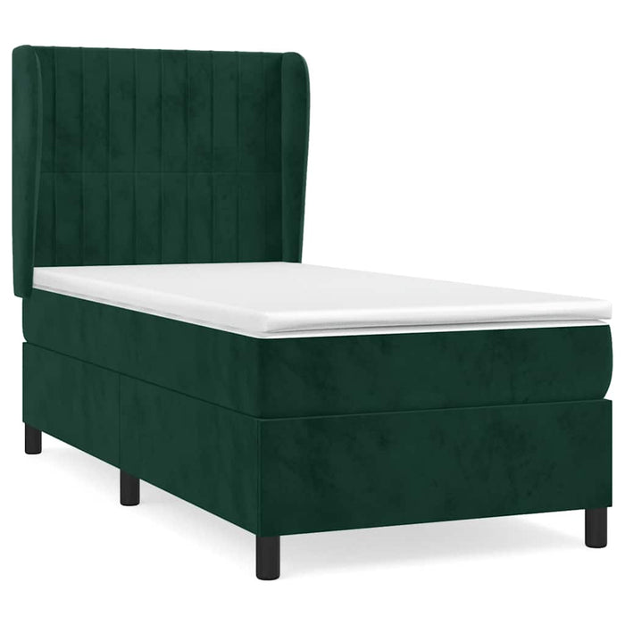 Pat box spring cu saltea, verde închis, 80x200 cm, catifea WALTI