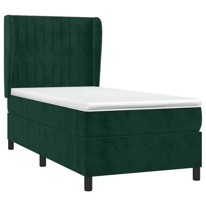 Pat box spring cu saltea, verde închis, 80x200 cm, catifea WALTI