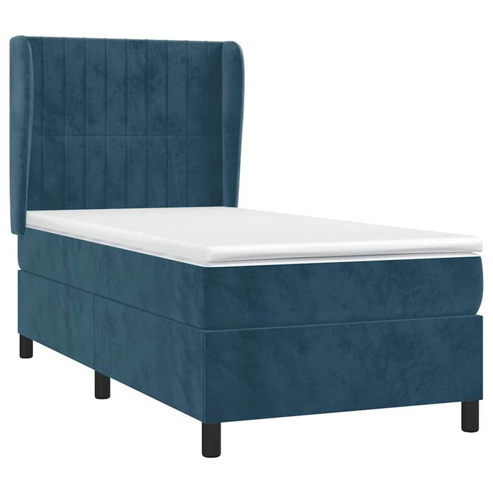Pat box spring cu saltea, albastru închis, 80x200 cm, catifea - WALTI WALTI