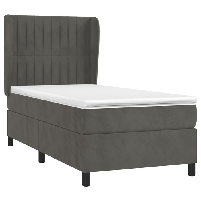 Pat box spring cu saltea, gri închis, 90x190 cm, catifea - WALTI WALTI