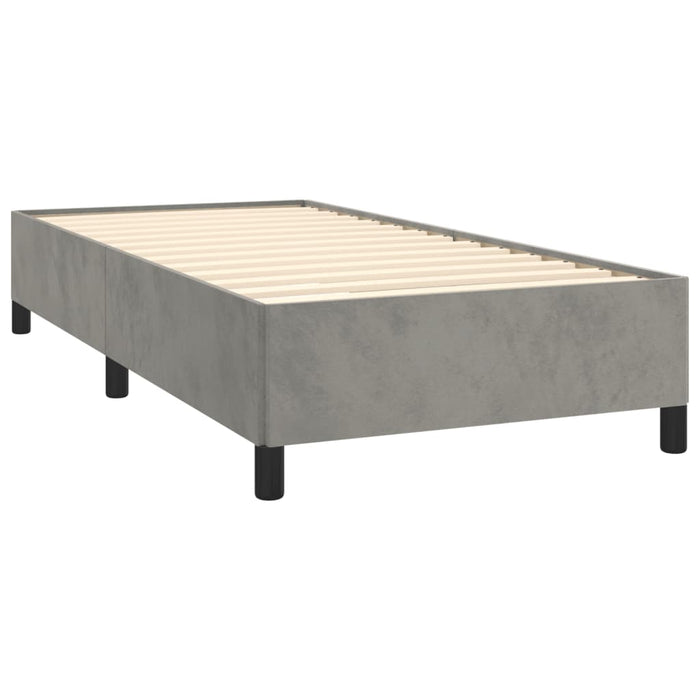 Pat box spring cu saltea, gri deschis, 90x200 cm, catifea WALTI