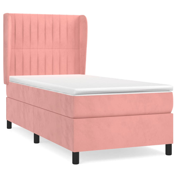 Pat box spring cu saltea, roz, 90x200 cm, catifea - WALTI WALTI