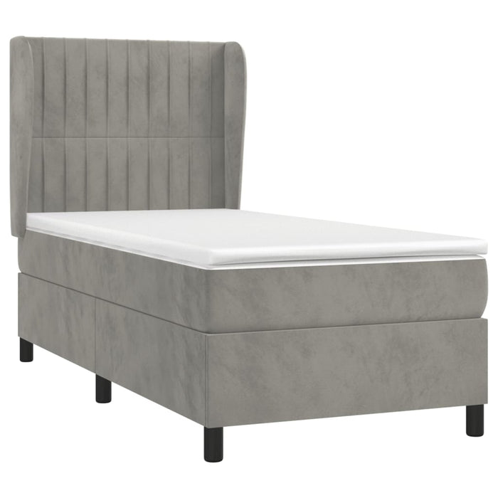 Pat box spring cu saltea, gri deschis, 100x200 cm, catifea - WALTI WALTI