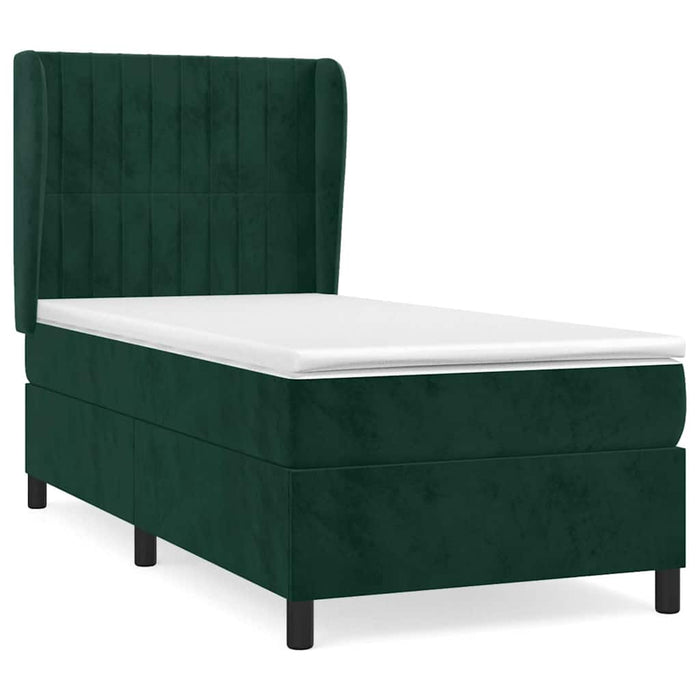Pat box spring cu saltea, verde închis, 100x200 cm, catifea WALTI