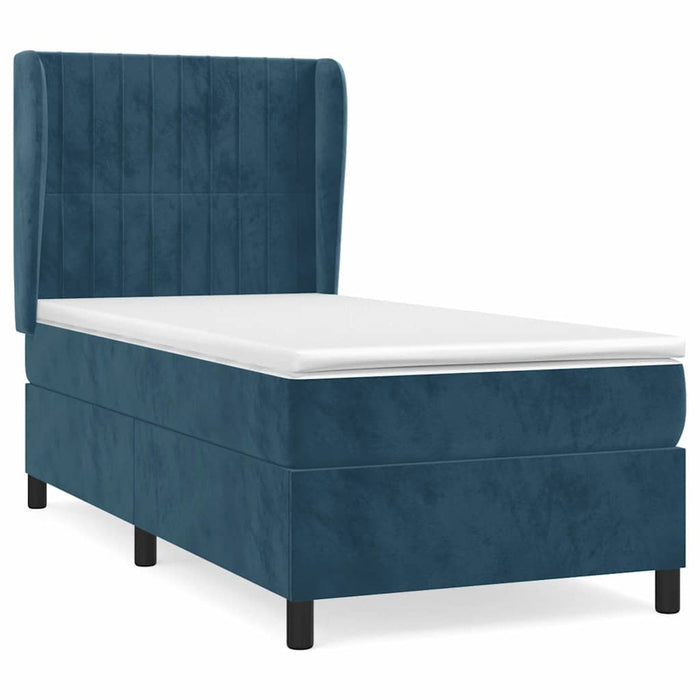 Pat box spring cu saltea, albastru închis, 100x200 cm, catifea - WALTI WALTI