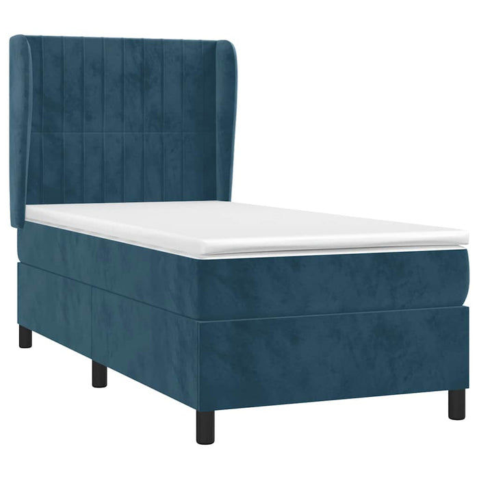 Pat box spring cu saltea, albastru închis, 100x200 cm, catifea - WALTI WALTI