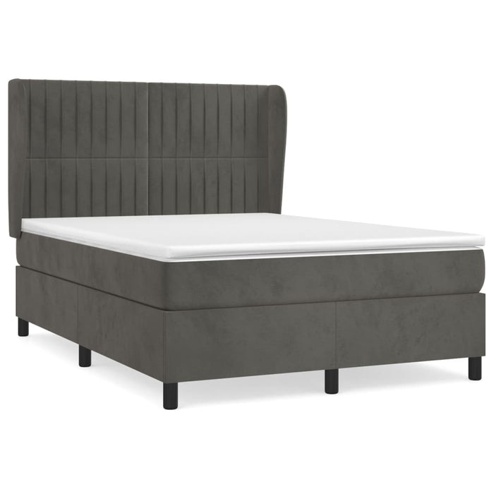 Pat box spring cu saltea, gri închis, 140x190 cm, catifea - WALTI WALTI