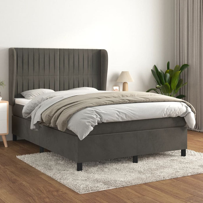 Pat box spring cu saltea, gri închis, 140x190 cm, catifea - WALTI WALTI