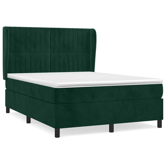 Pat box spring cu saltea, verde închis, 140x190 cm, catifea WALTI