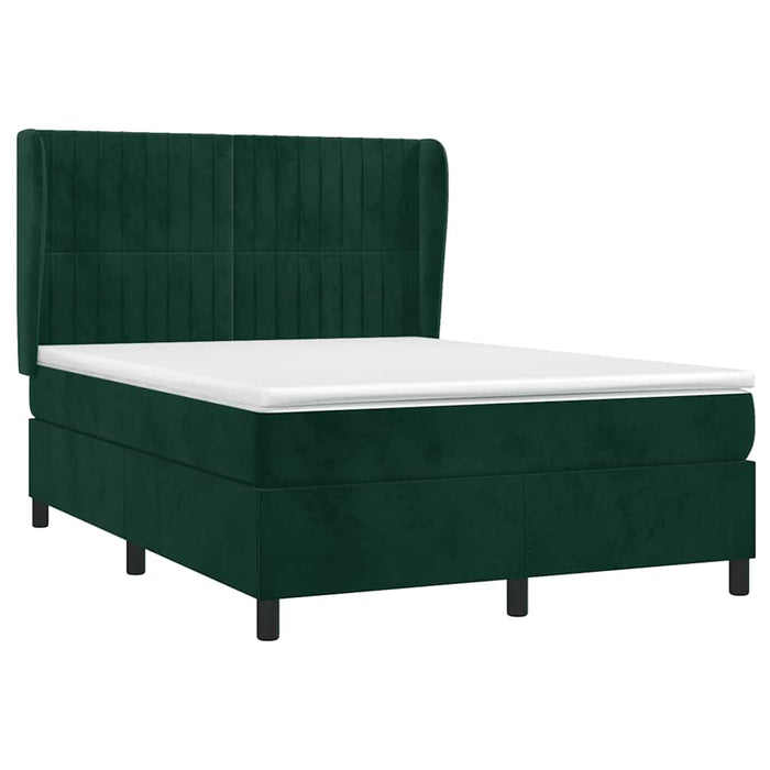 Pat box spring cu saltea, verde închis, 140x190 cm, catifea WALTI