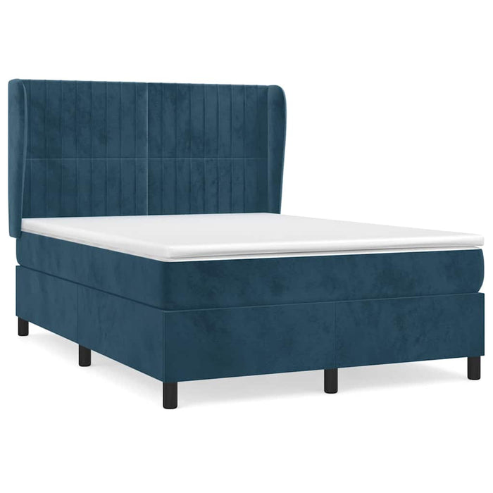 Pat box spring cu saltea, albastru închis, 140x190 cm, catifea - WALTI WALTI