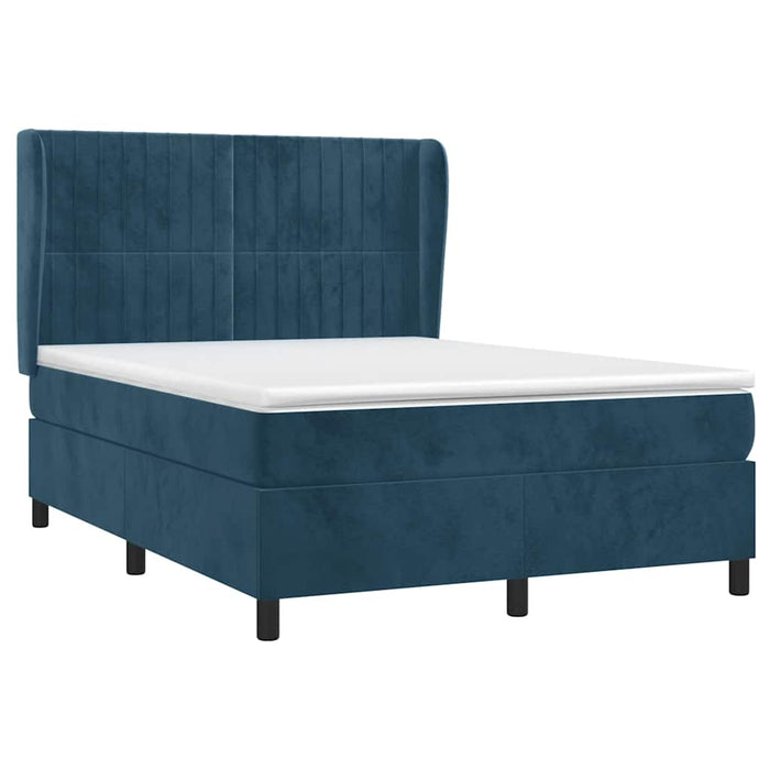 Pat box spring cu saltea, albastru închis, 140x190 cm, catifea - WALTI WALTI