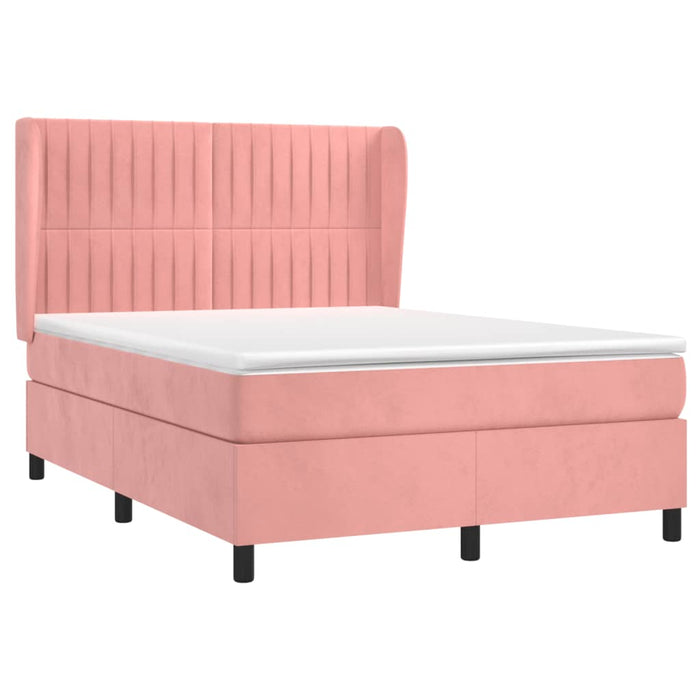 Pat box spring cu saltea, roz, 140x190 cm, catifea WALTI