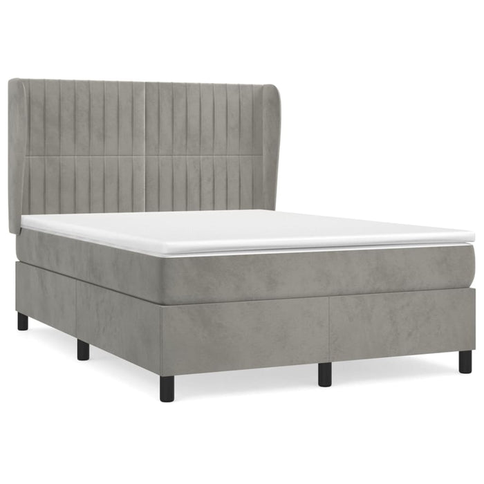 Pat box spring cu saltea, gri deschis, 140x200 cm, catifea - WALTI WALTI