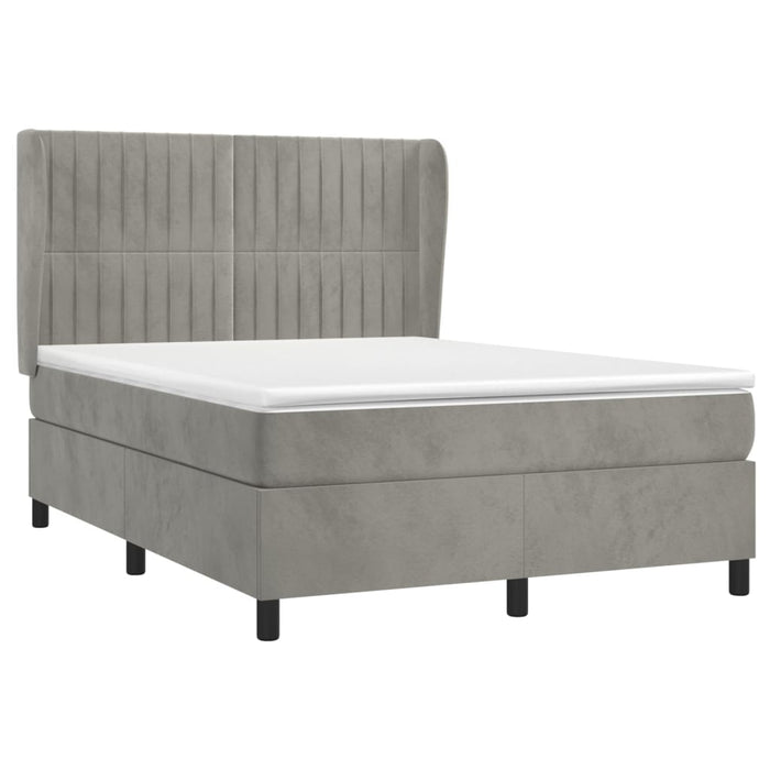 Pat box spring cu saltea, gri deschis, 140x200 cm, catifea - WALTI WALTI