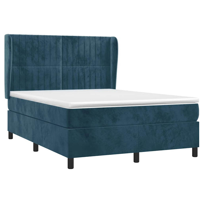 Pat box spring cu saltea, albastru închis, 140x200 cm, catifea - WALTI WALTI
