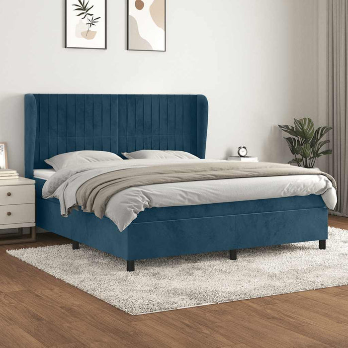 Pat box spring cu saltea, albastru închis, 160x200 cm, catifea - WALTI WALTI