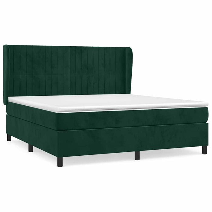 Pat box spring cu saltea, verde închis, 180x200 cm, catifea WALTI