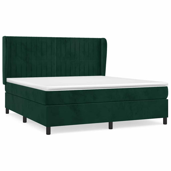Pat box spring cu saltea, verde închis, 180x200 cm, catifea WALTI