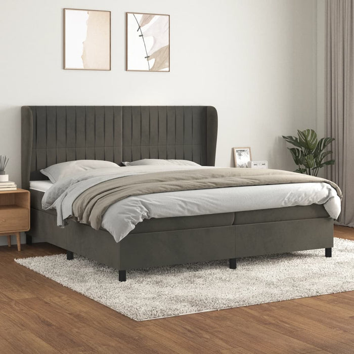 Pat box spring cu saltea, gri închis, 200x200 cm, catifea - WALTI WALTI