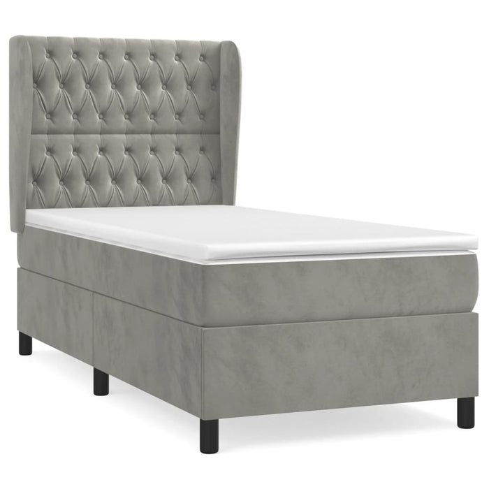 Pat continental cu saltea, gri deschis, 80x200 cm, catifea - WALTI WALTI