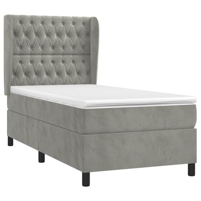 Pat continental cu saltea, gri deschis, 80x200 cm, catifea - WALTI WALTI