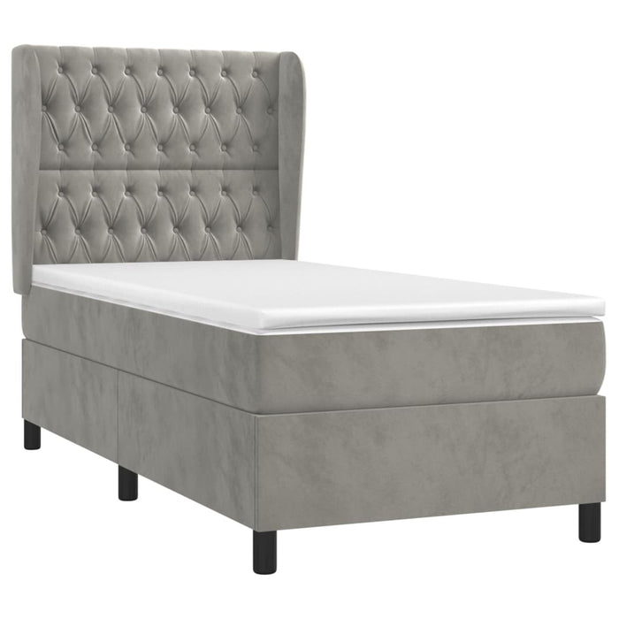 Pat box spring cu saltea, gri deschis, 90x190 cm, catifea - WALTI WALTI