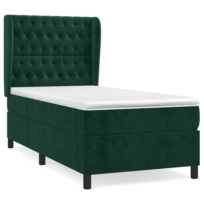 Pat box spring cu saltea, verde închis, 90x190 cm, catifea WALTI